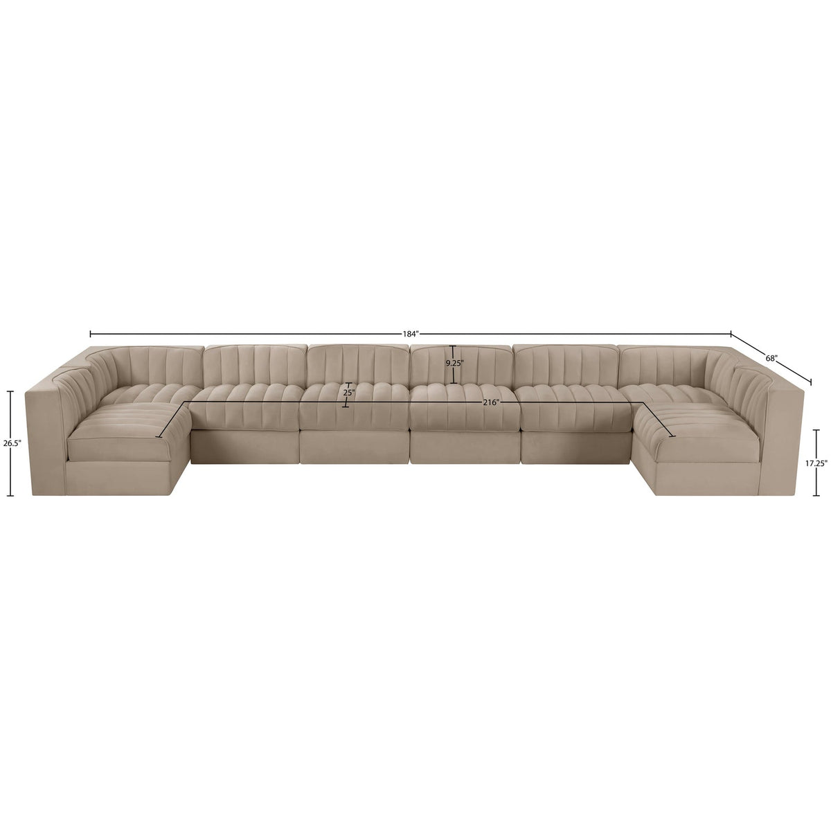 Rummi Beige Velvet Performance Fabric Upholstered 8 Piece Modular Sectional Sofa