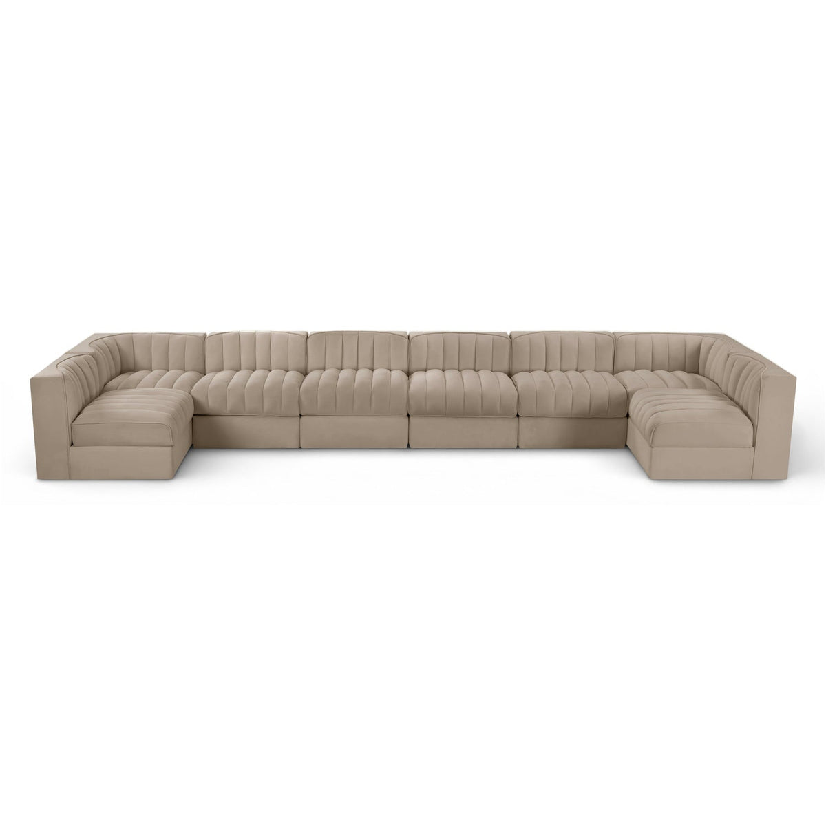 Rummi Beige Velvet Performance Fabric Upholstered 8pc. Modular Sectional in beige velvet, 184x68", primary product view