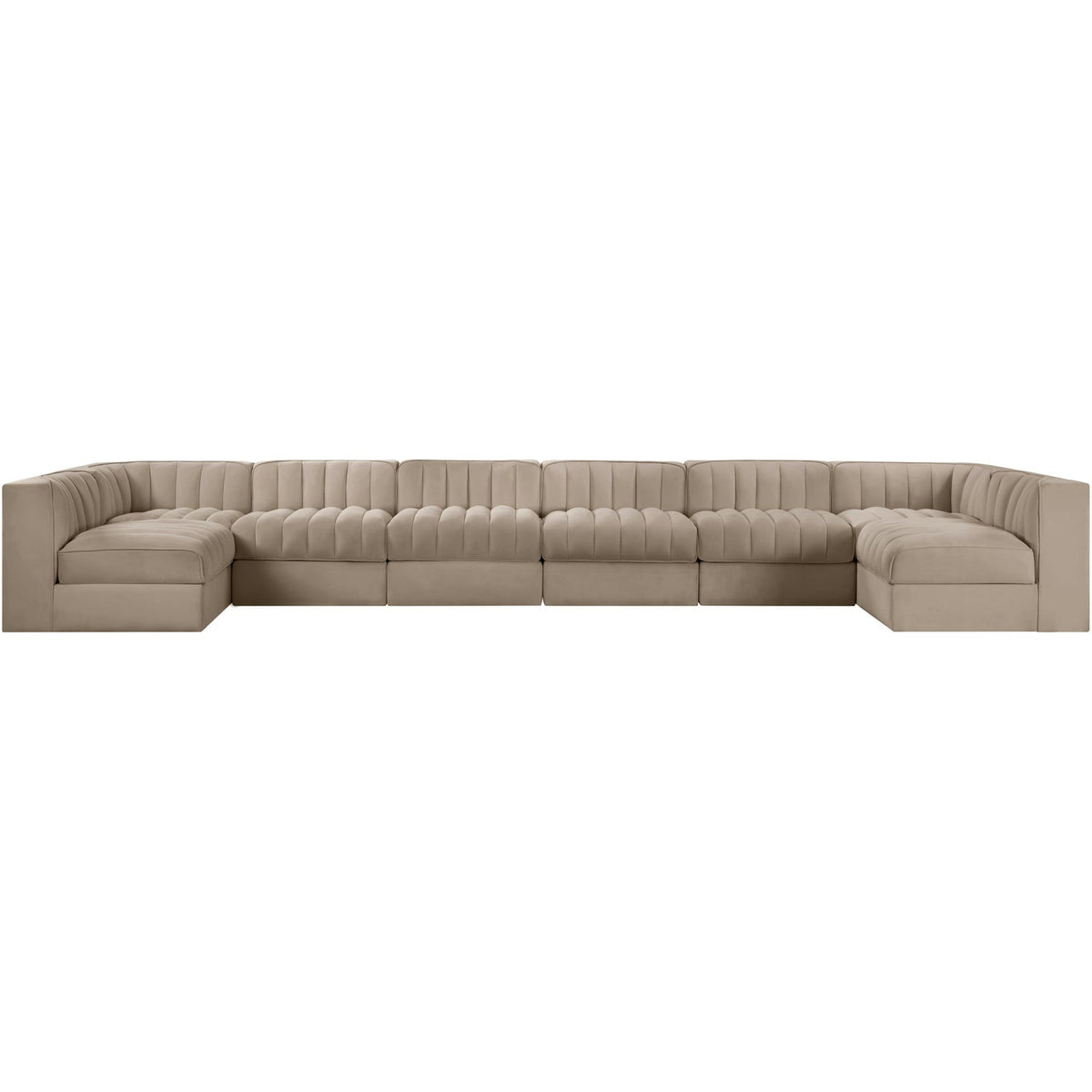 Rummi Beige Velvet Performance Fabric Upholstered 8 Piece Modular Sectional Sofa