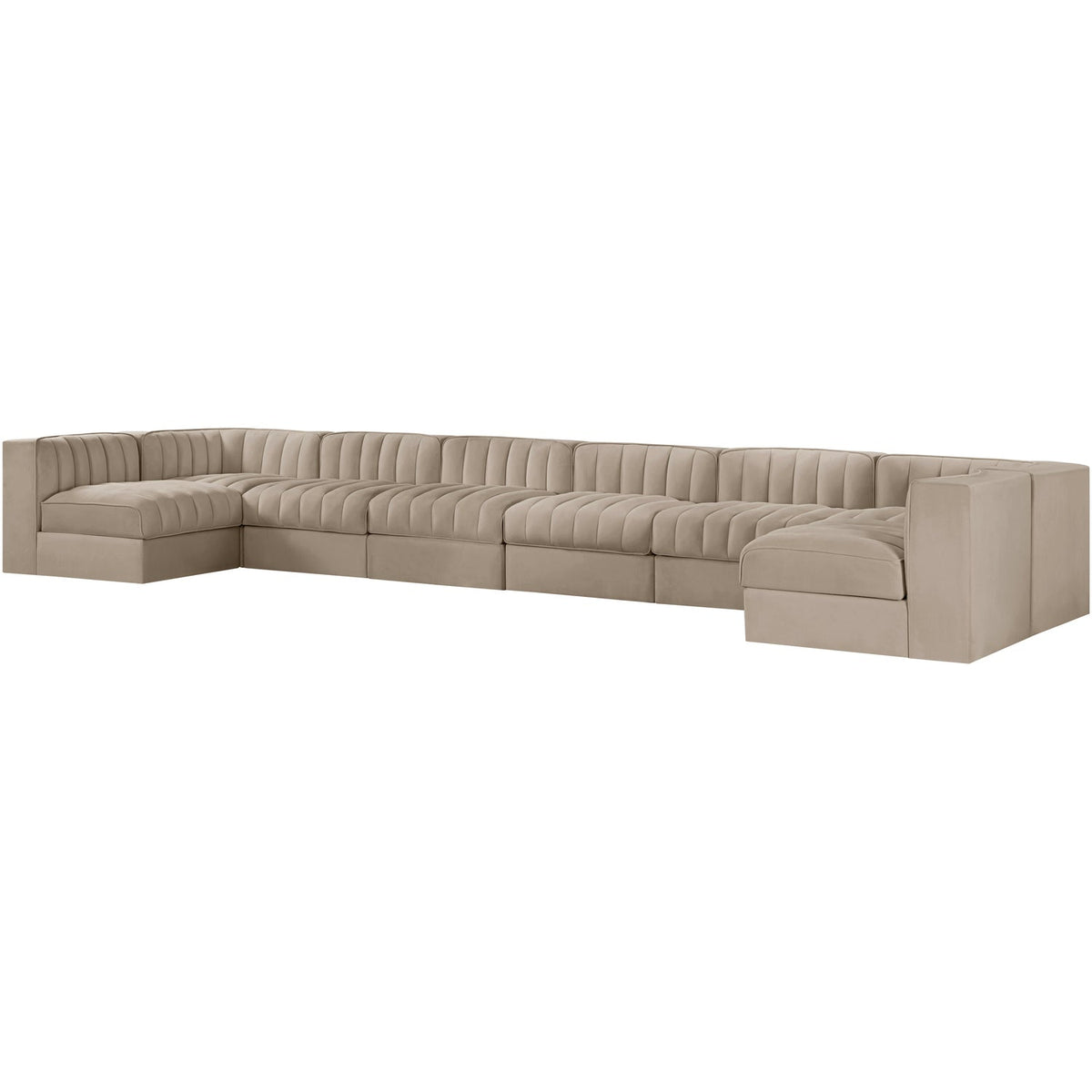 Rummi Beige Velvet Performance Fabric Upholstered 8 Piece Modular Sectional Sofa