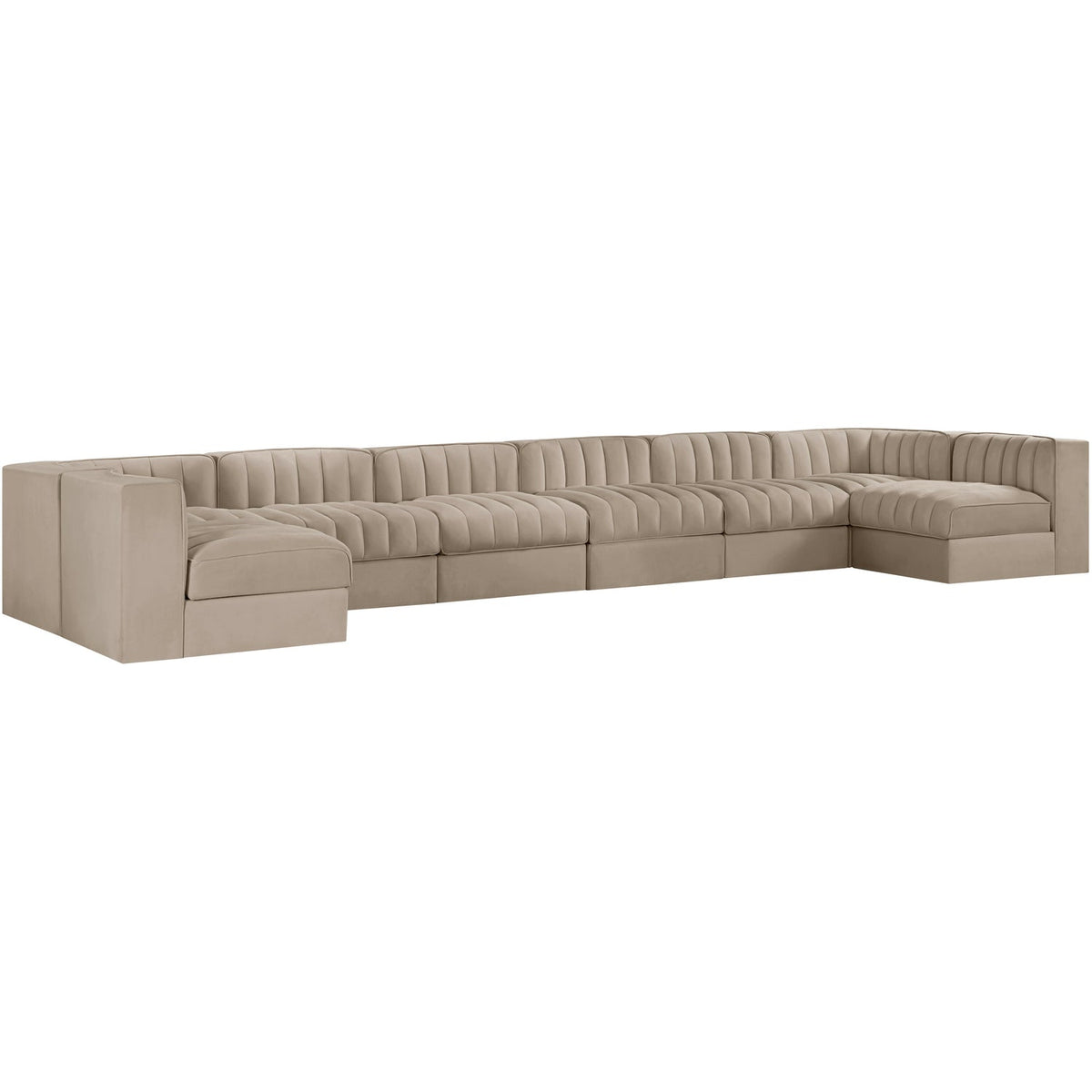 Rummi Beige Velvet Performance Fabric Upholstered 8 Piece Modular Sectional Sofa