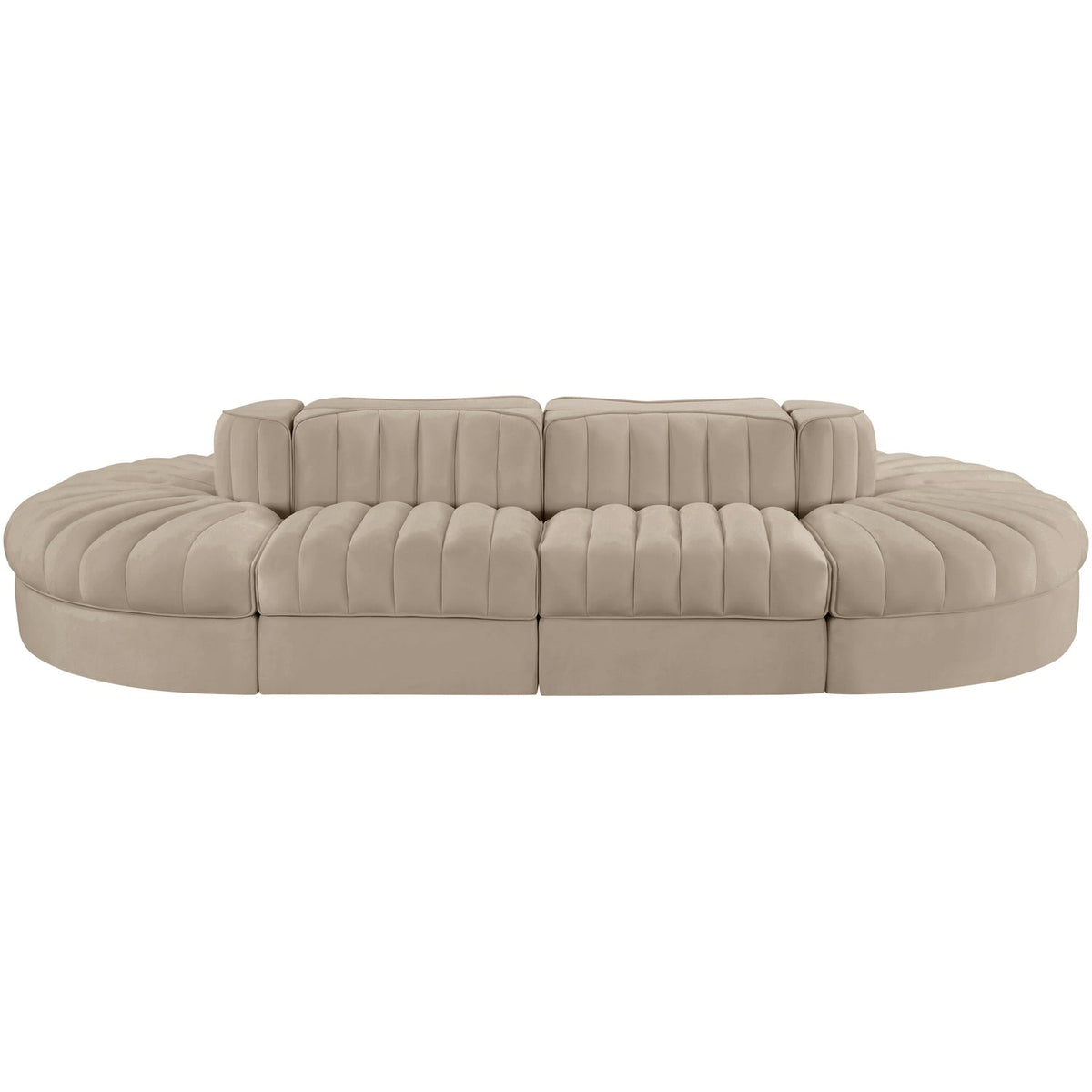 Rummi Beige Velvet Performance Fabric Upholstered 8 Piece Modular Sectional Sofa