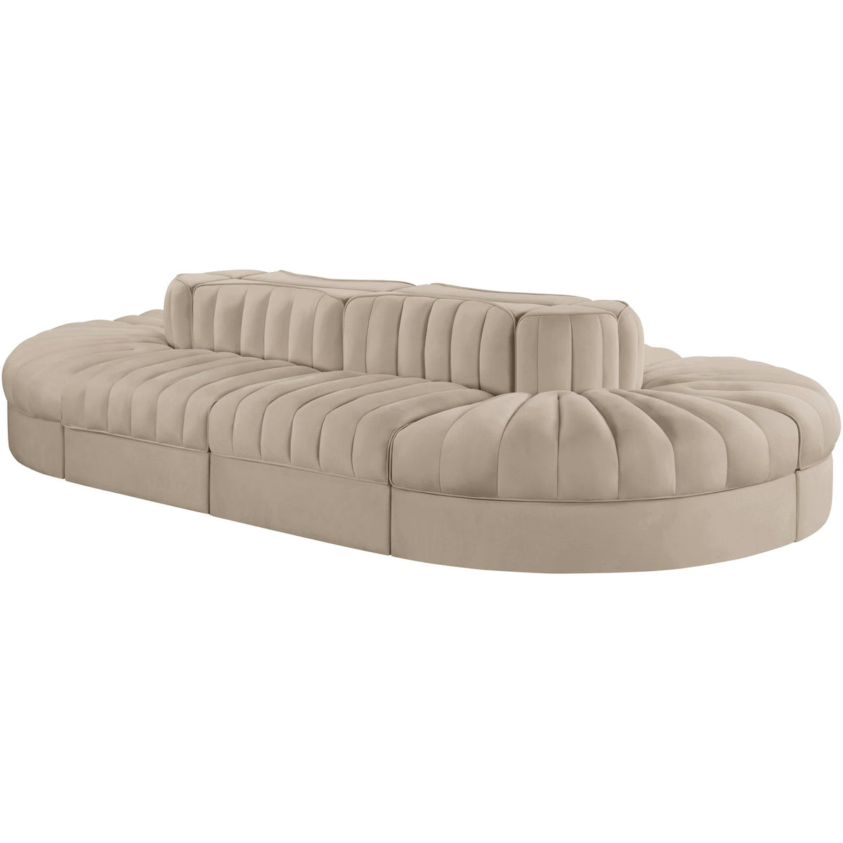 Rummi Beige Velvet Performance Fabric Upholstered 8 Piece Modular Sectional Sofa