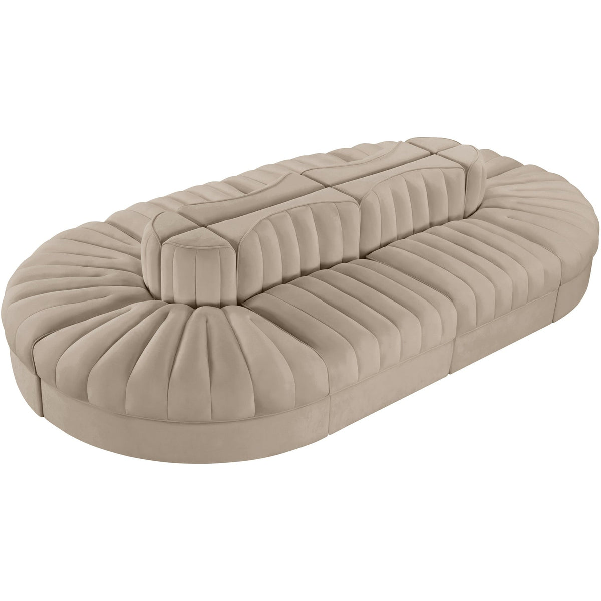 Rummi Beige Velvet Performance Fabric Upholstered 8 Piece Modular Sectional Sofa