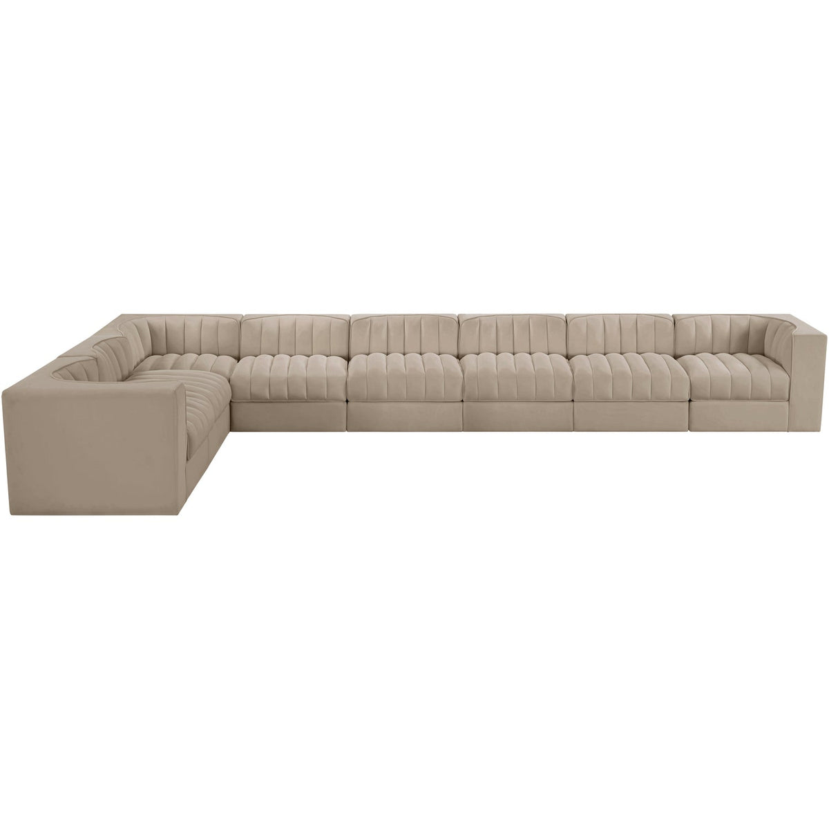 Rummi Beige Velvet Performance Fabric Upholstered 8 Piece Modular Sectional Sofa