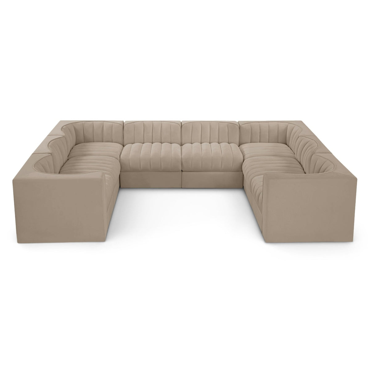 Rummi Beige Velvet Performance Fabric Upholstered Modular Sectional in beige velvet, primary product view