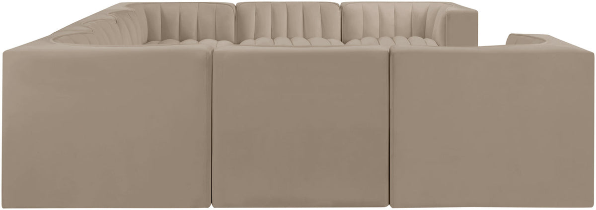 Rummi Beige Velvet Performance Fabric Upholstered Modular Sectional Sofa