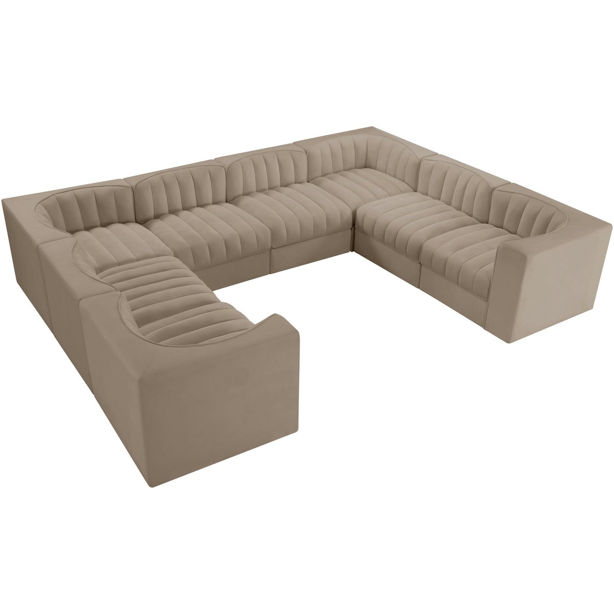 Rummi Beige Velvet Performance Fabric Upholstered Modular Sectional Sofa