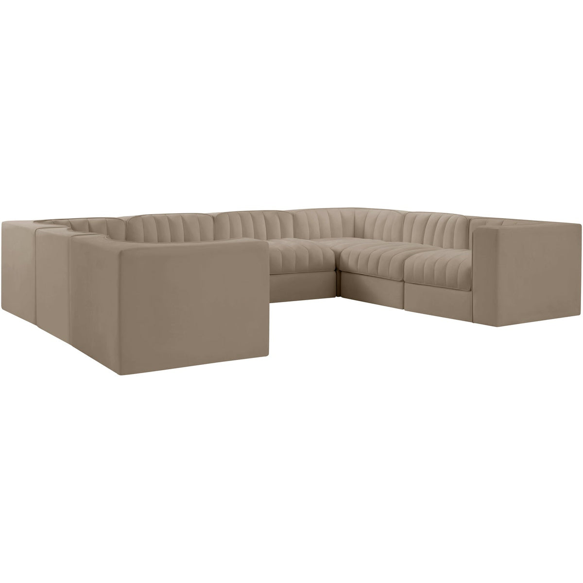 Rummi Beige Velvet Performance Fabric Upholstered Modular Sectional Sofa