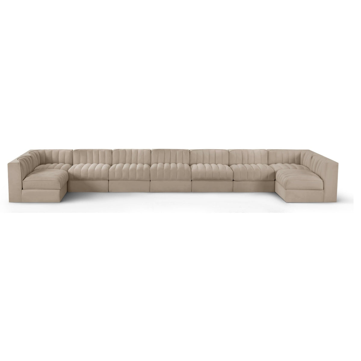 Rummi Beige Velvet Performance Fabric Upholstered 9pc. Modular Sectional in beige velvet, primary product view