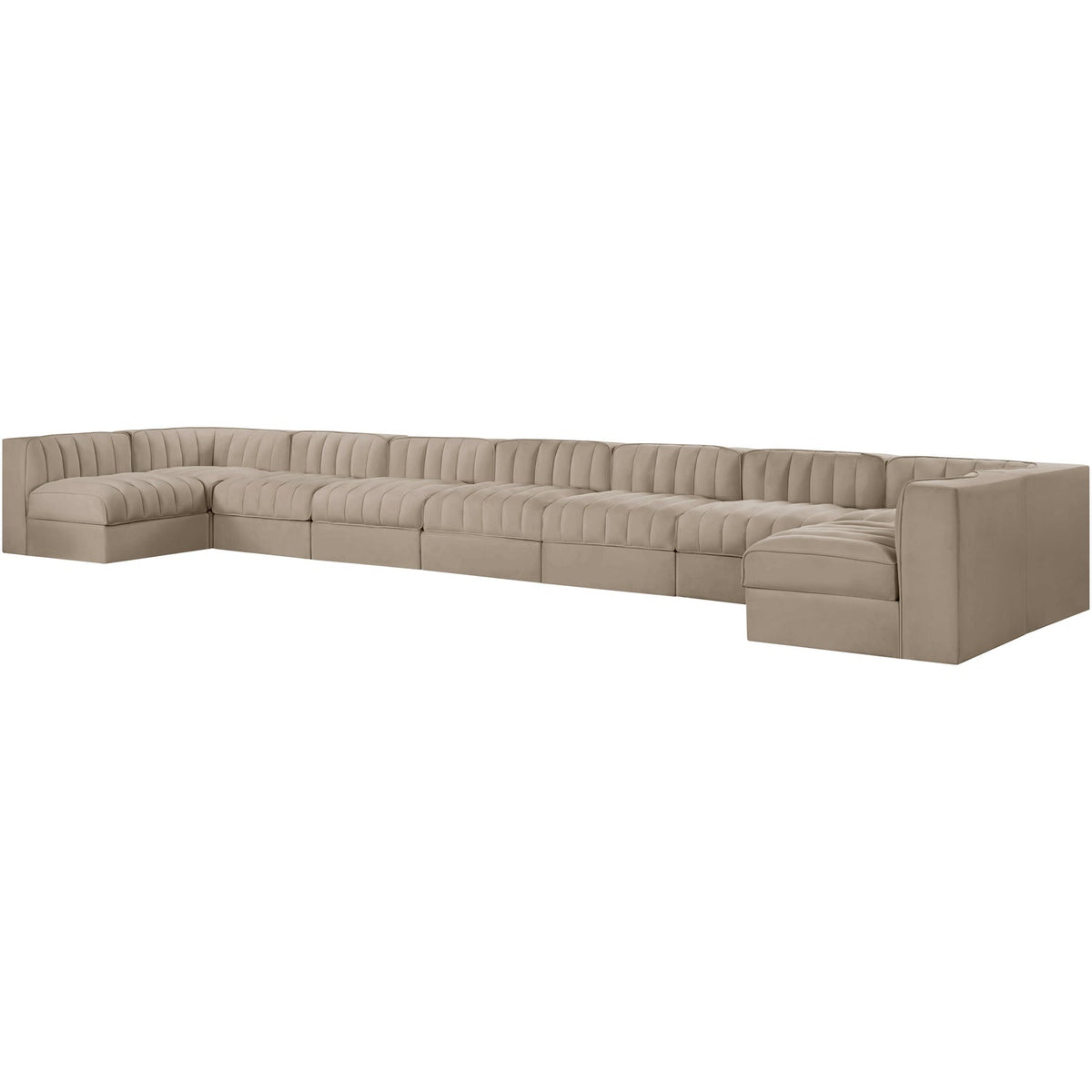 Rummi Beige Velvet Performance Fabric Upholstered 9 Piece Modular Sectional Sofa