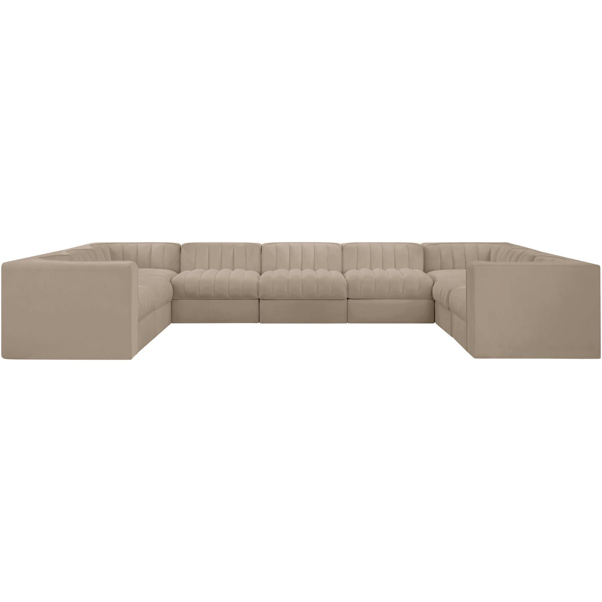 Rummi Beige Velvet Performance Fabric Upholstered 9 Piece Modular Sectional Sofa