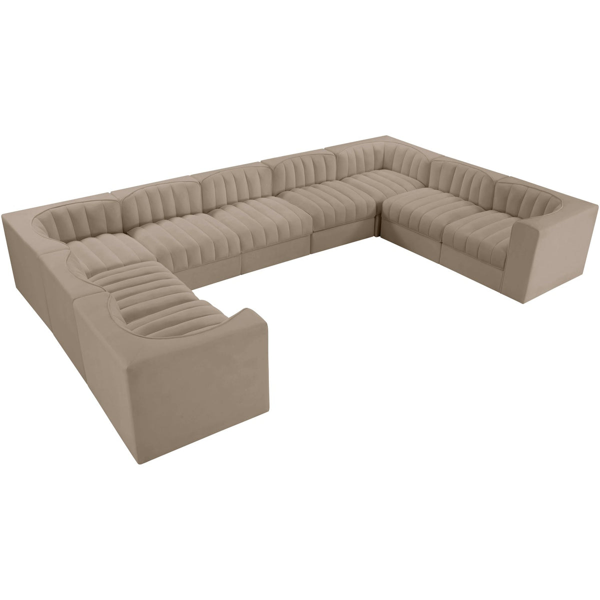 Rummi Beige Velvet Performance Fabric Upholstered 9 Piece Modular Sectional Sofa