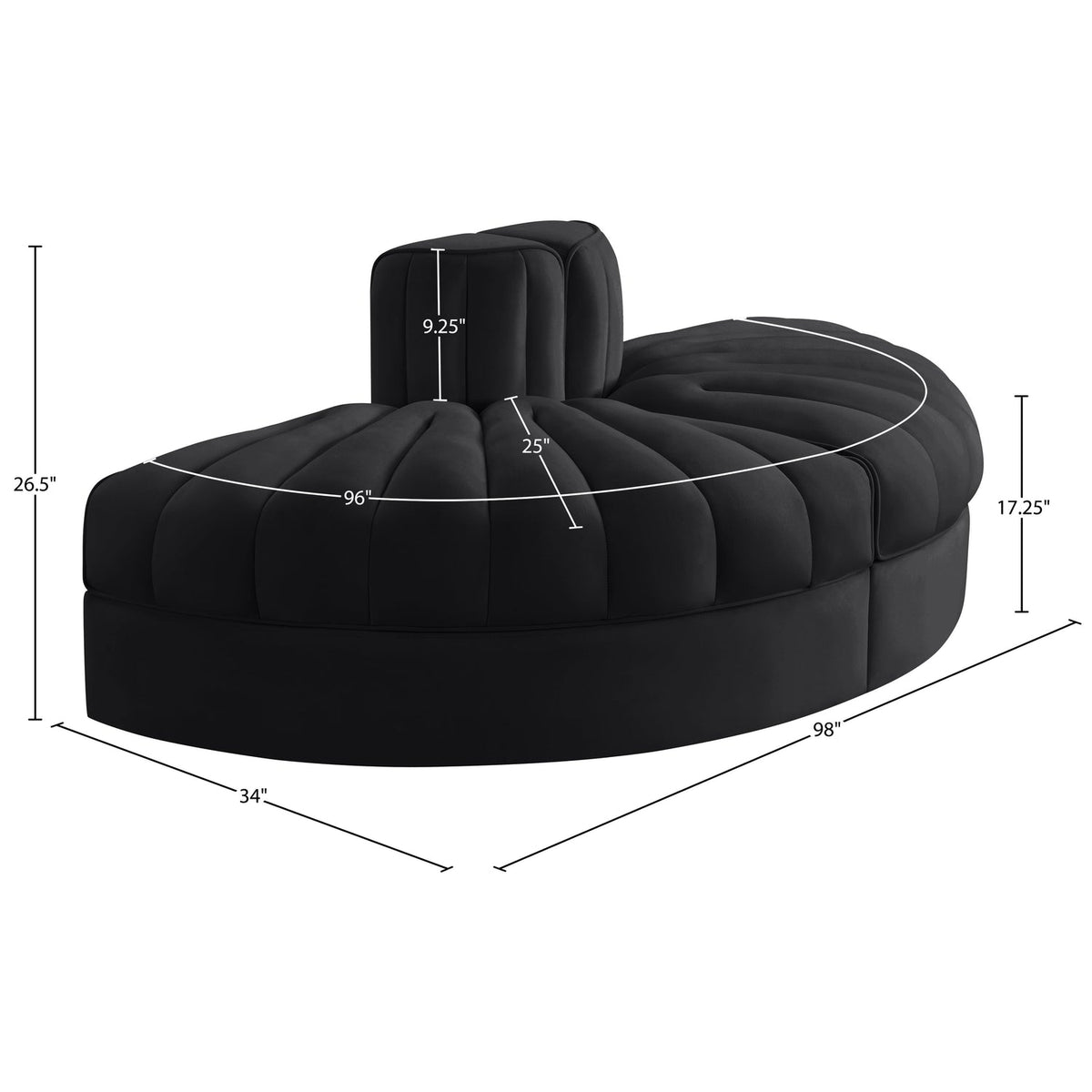 Rummi Black Velvet Performance Fabric Upholstered 2Piece. Modular Sofa