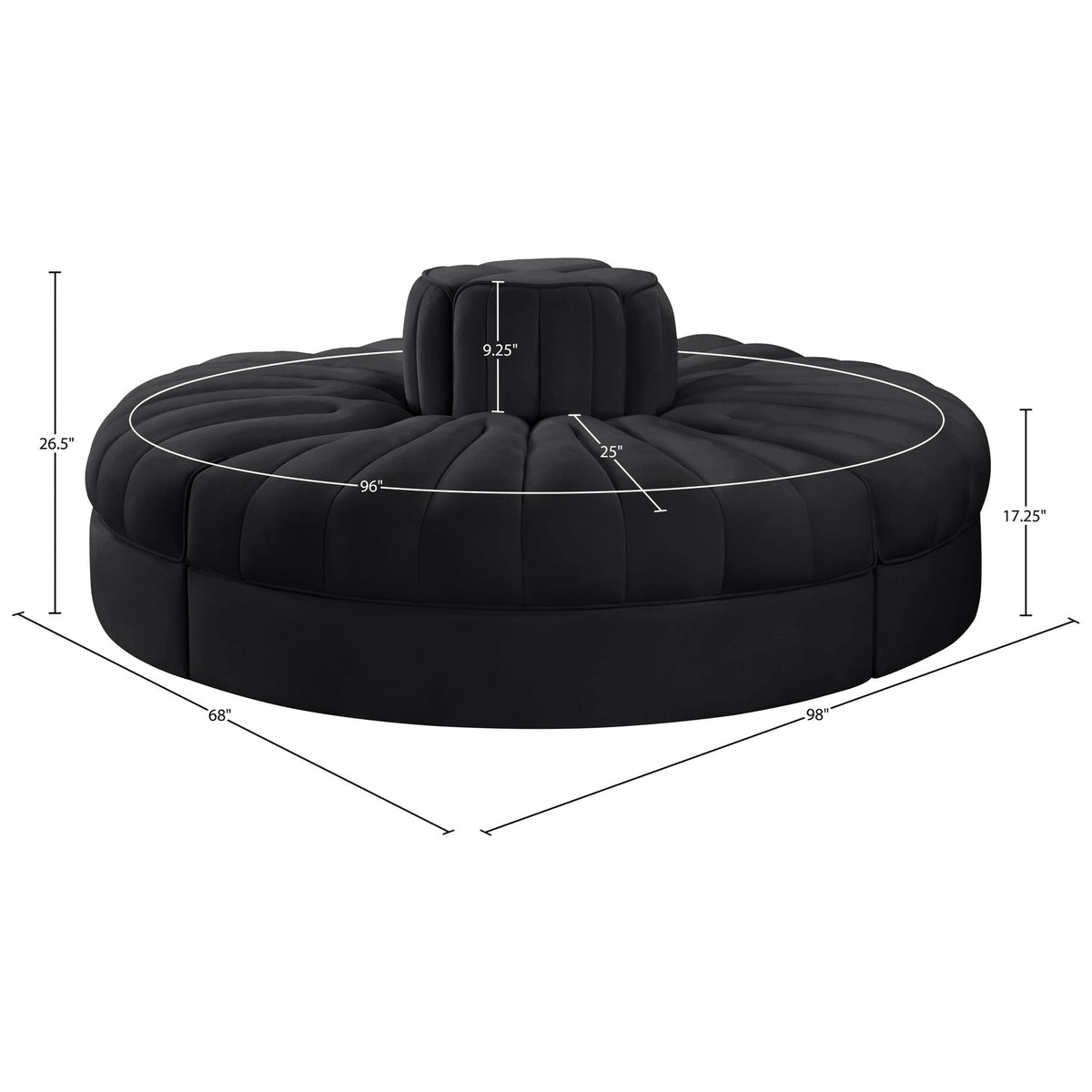 Rummi Black Velvet Performance Fabric Upholstered 4 Piece Modular Sofa
