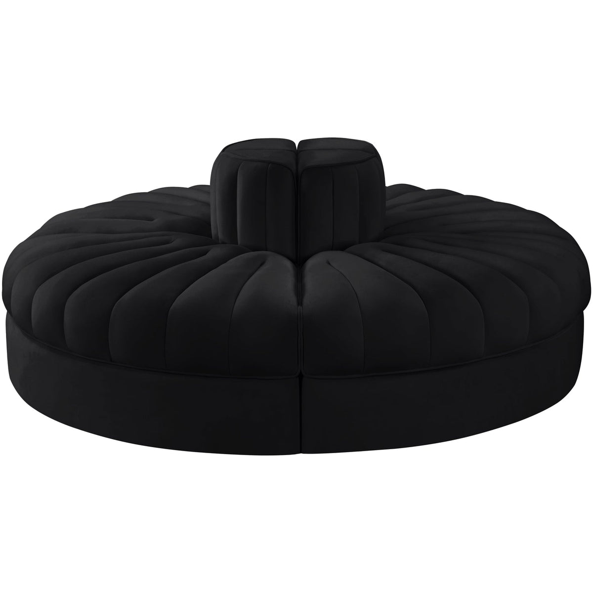 Rummi Black Velvet Performance Fabric Upholstered 4 Piece Modular Sofa