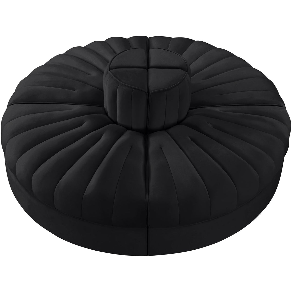 Rummi Black Velvet Performance Fabric Upholstered 4 Piece Modular Sofa