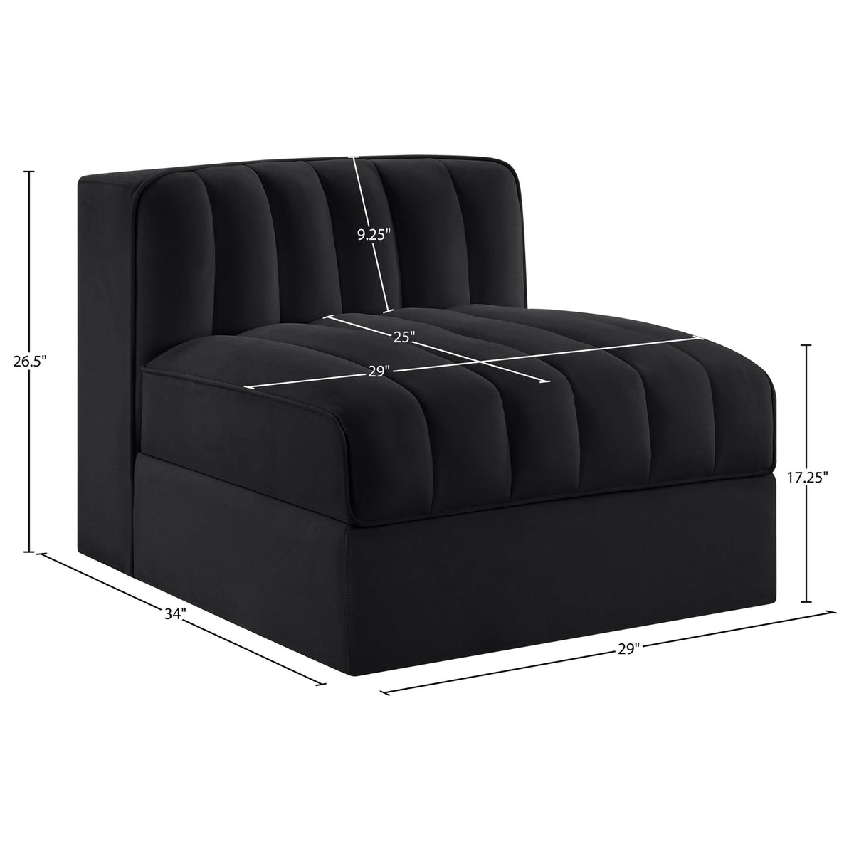 Rummi Black Velvet Performance Fabric Upholstered Modular Chair