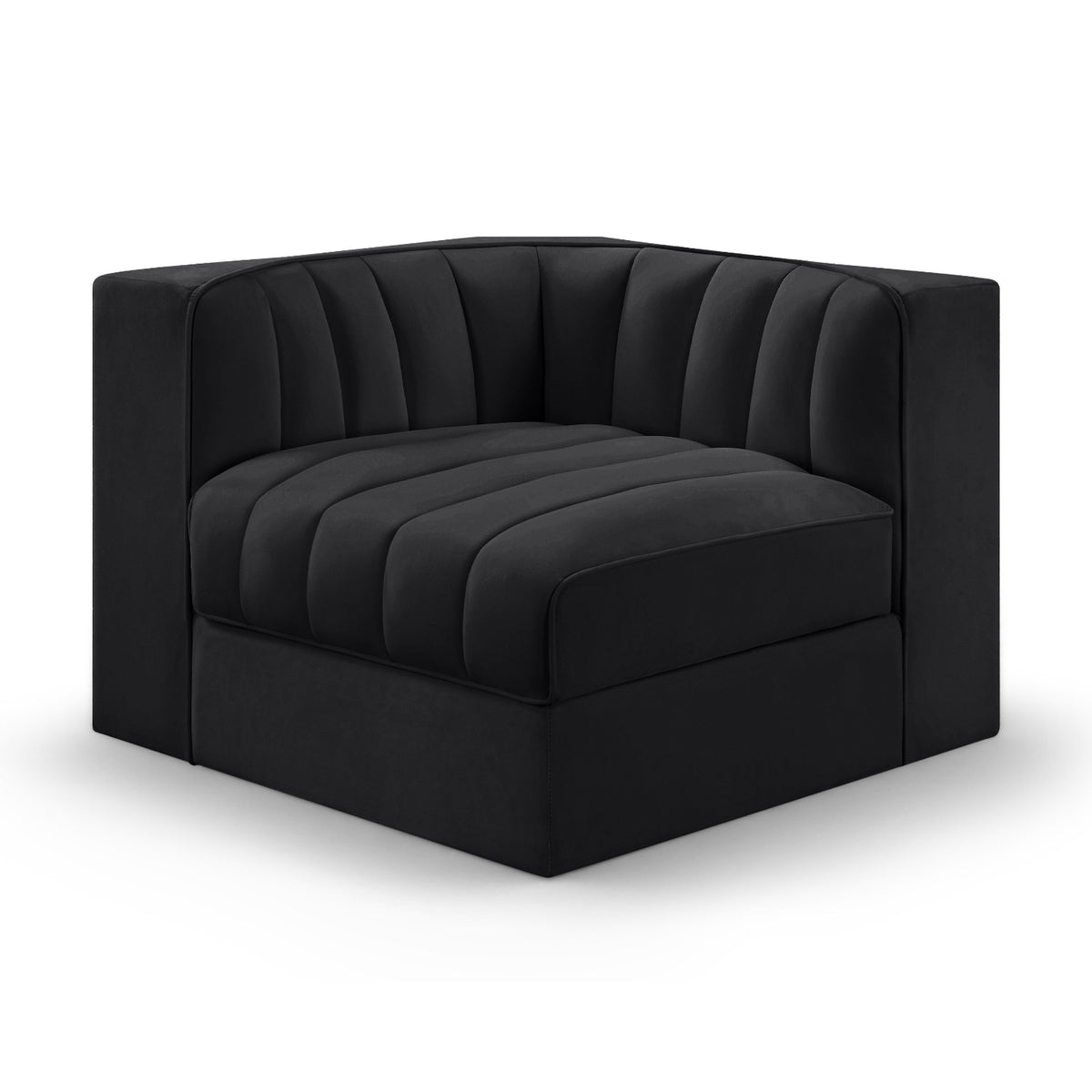 Rummi Black Velvet Performance Fabric Upholstered Modular Chair in black velvet, primary product view