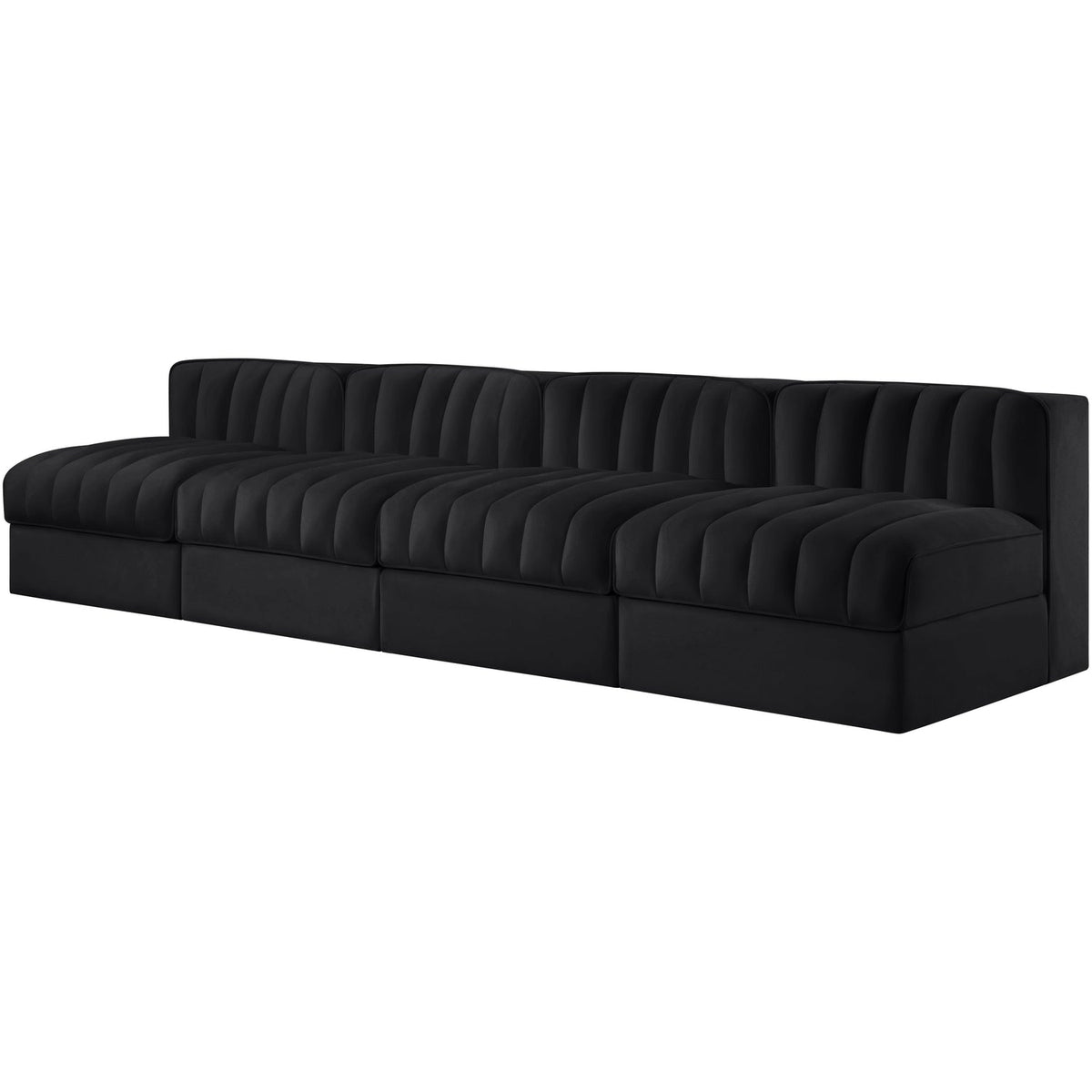 Rummi Black Velvet Performance Fabric Upholstered 4 Piece Modular Sofa