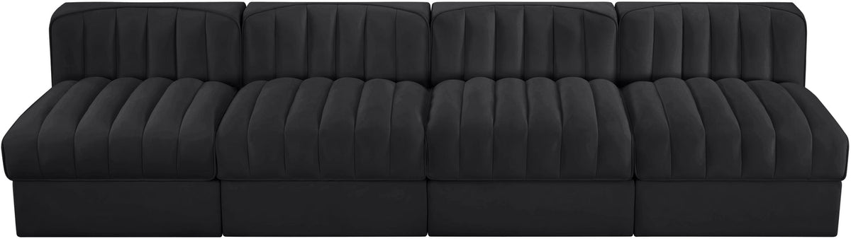 Rummi Black Velvet Performance Fabric Upholstered 4 Piece Modular Sofa