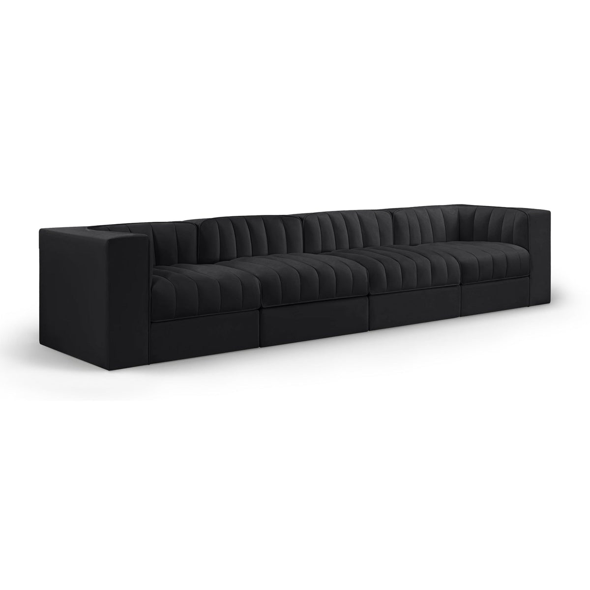 Rummi Black Velvet Performance Fabric Upholstered 4pc. Modular Sofa in black velvet, primary product view