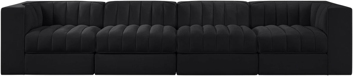 Rummi Black Velvet Performance Fabric Upholstered 4 Piece Modular Sofa