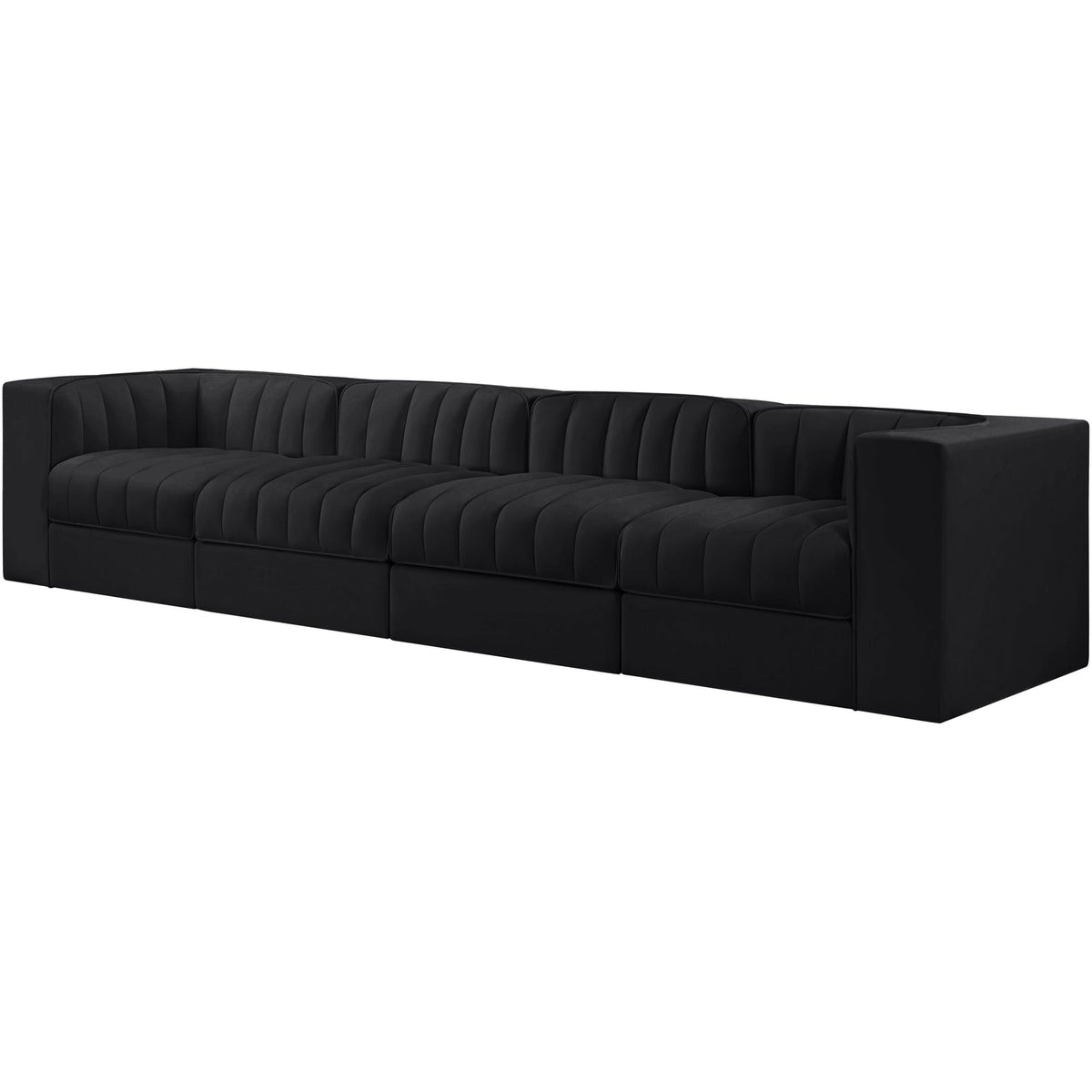 Rummi Black Velvet Performance Fabric Upholstered 4 Piece Modular Sofa
