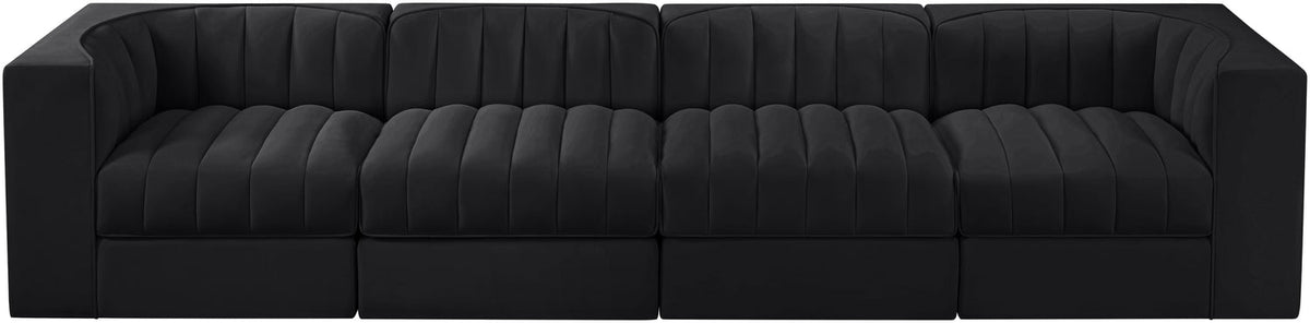 Rummi Black Velvet Performance Fabric Upholstered 4 Piece Modular Sofa