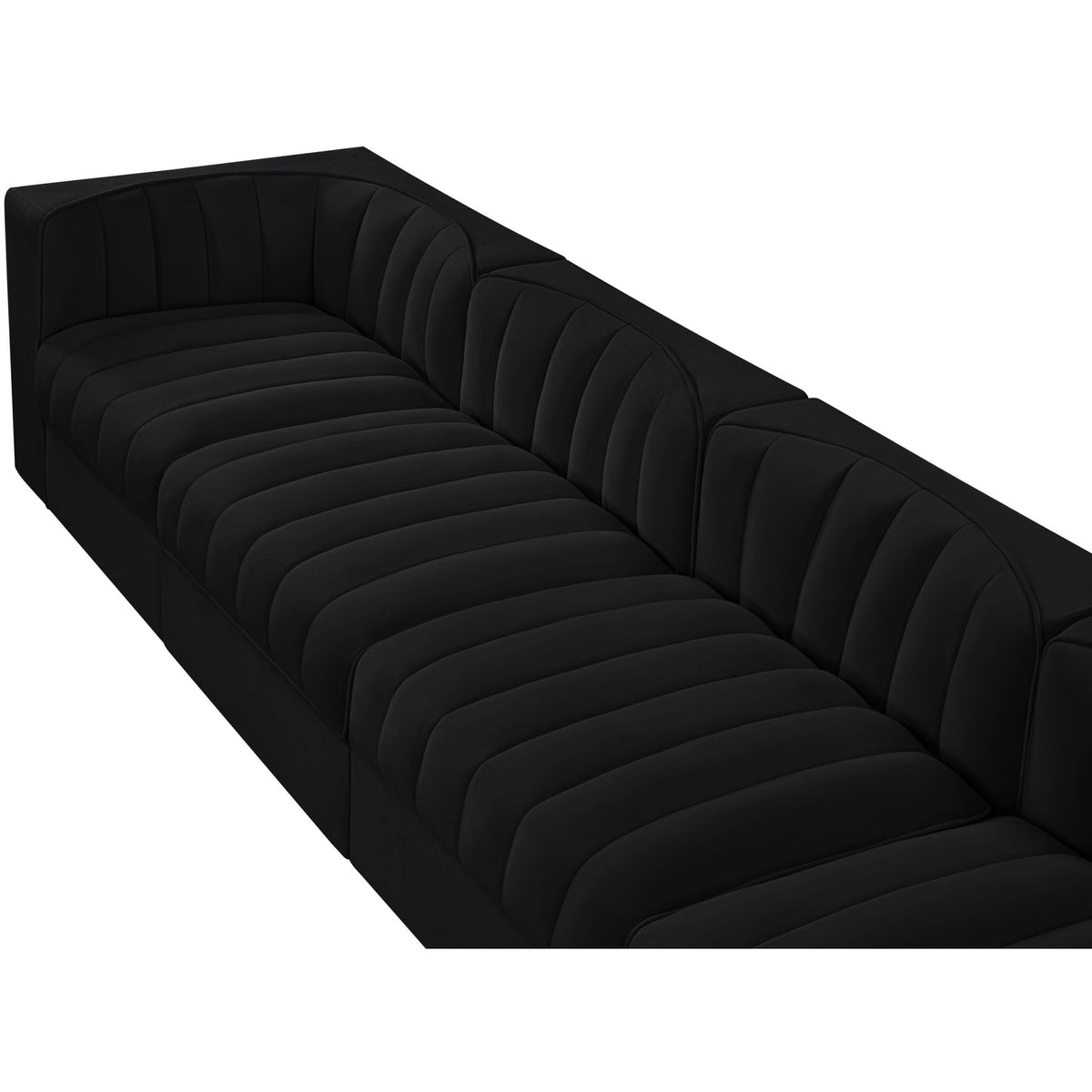 Rummi Black Velvet Performance Fabric Upholstered 4 Piece Modular Sofa