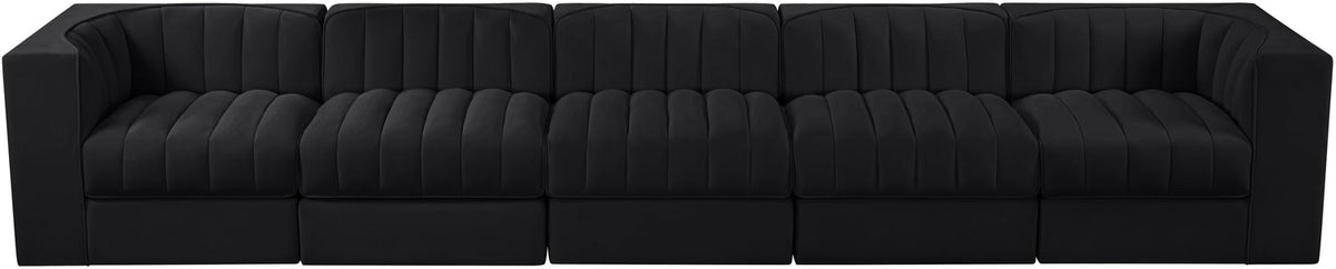 Rummi Black Velvet Performance Fabric Upholstered 5 Piece Modular Sofa