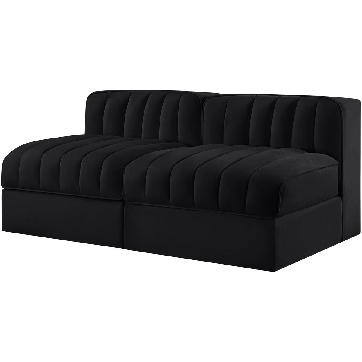 Rummi Black Velvet Performance Fabric Upholstered 2 Piece Modular Loveseat