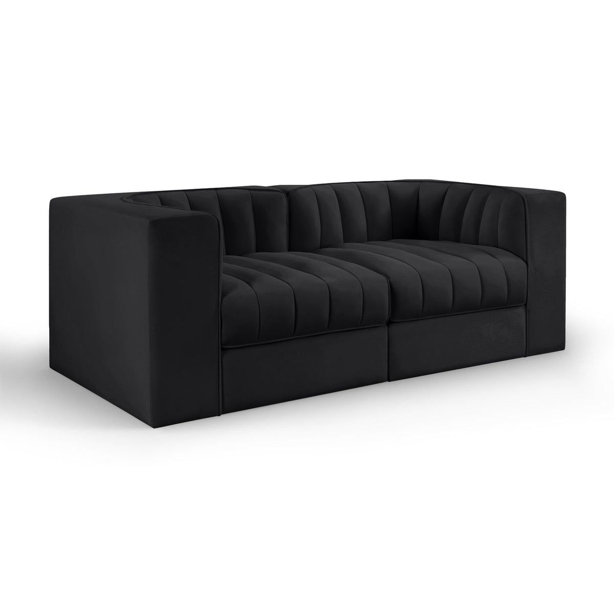 Rummi Black Velvet Performance Fabric Upholstered 2pc. Modular Loveseat in black velvet, primary product view