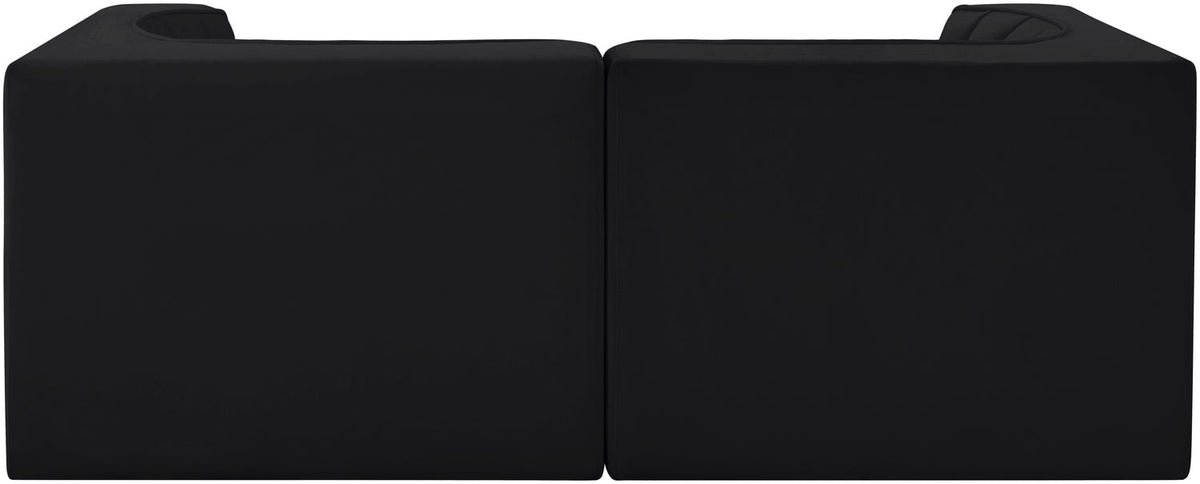 Rummi Black Velvet Performance Fabric Upholstered 2Piece. Modular Loveseat