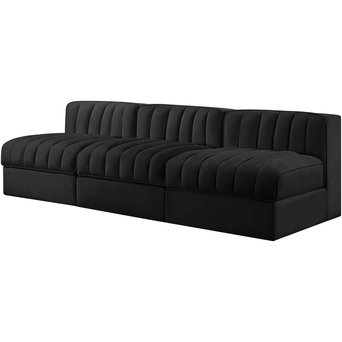 Rummi Black Velvet Performance Fabric Upholstered 3 Piece Modular Sofa
