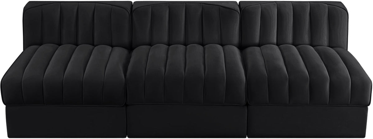 Rummi Black Velvet Performance Fabric Upholstered 3 Piece Modular Sofa