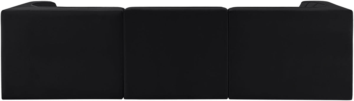 Rummi Black Velvet Performance Fabric Upholstered 3 Piece Modular Sofa