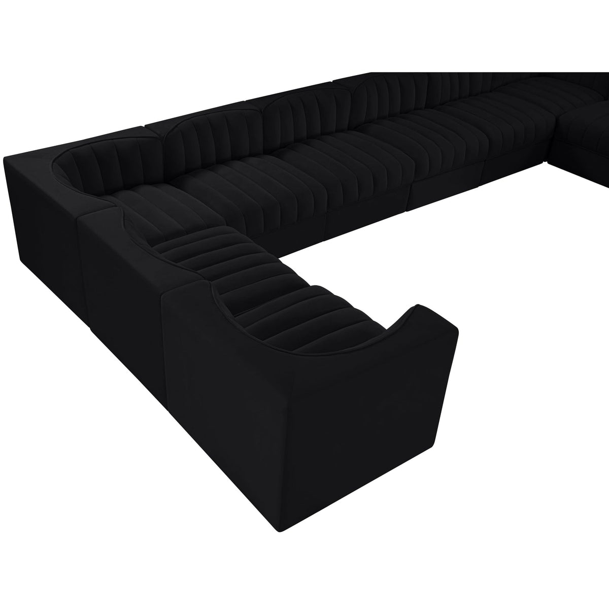 Rummi Black Velvet Performance Fabric Upholstered 10 Piece Modular Sectional Sofa