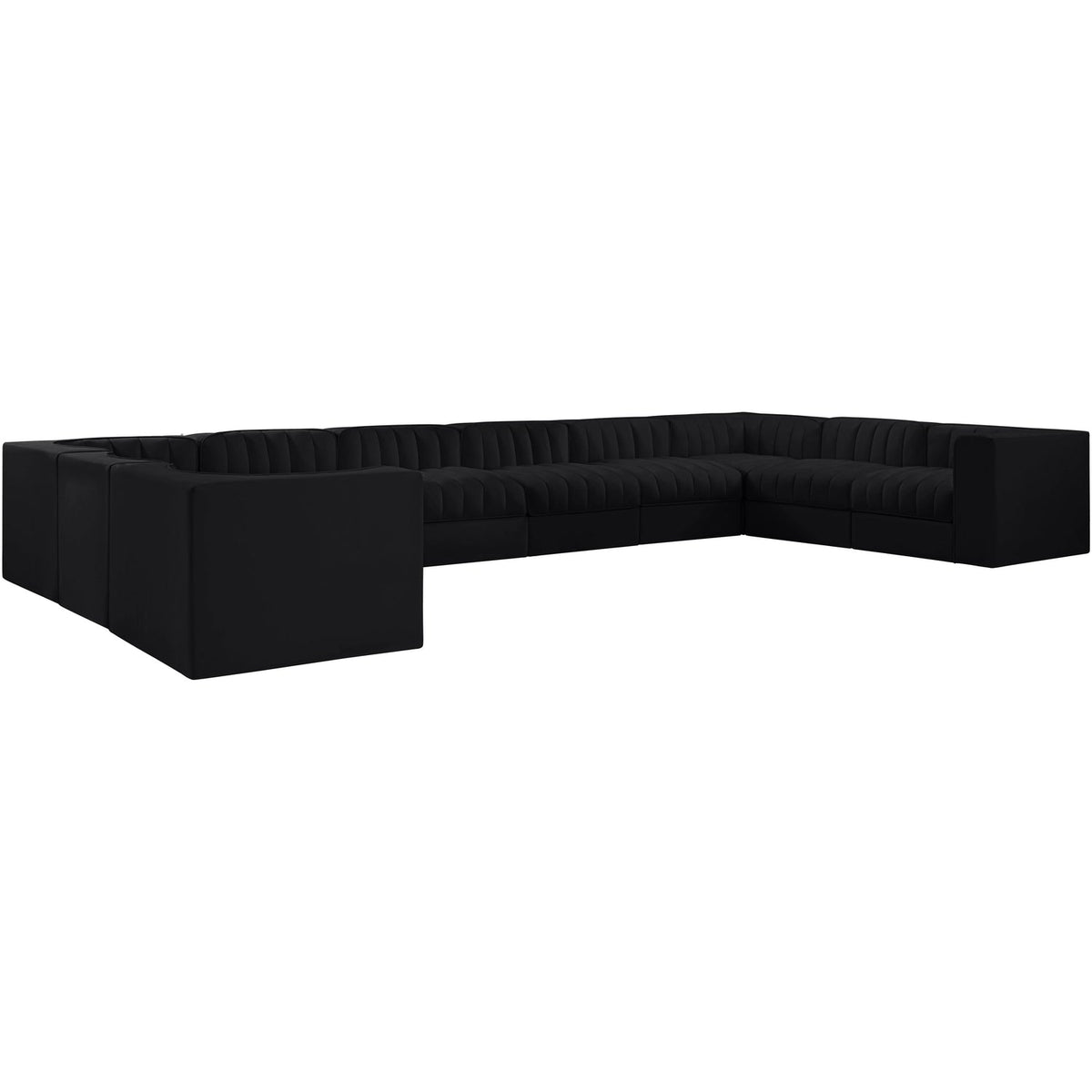 Rummi Black Velvet Performance Fabric Upholstered 10 Piece Modular Sectional Sofa