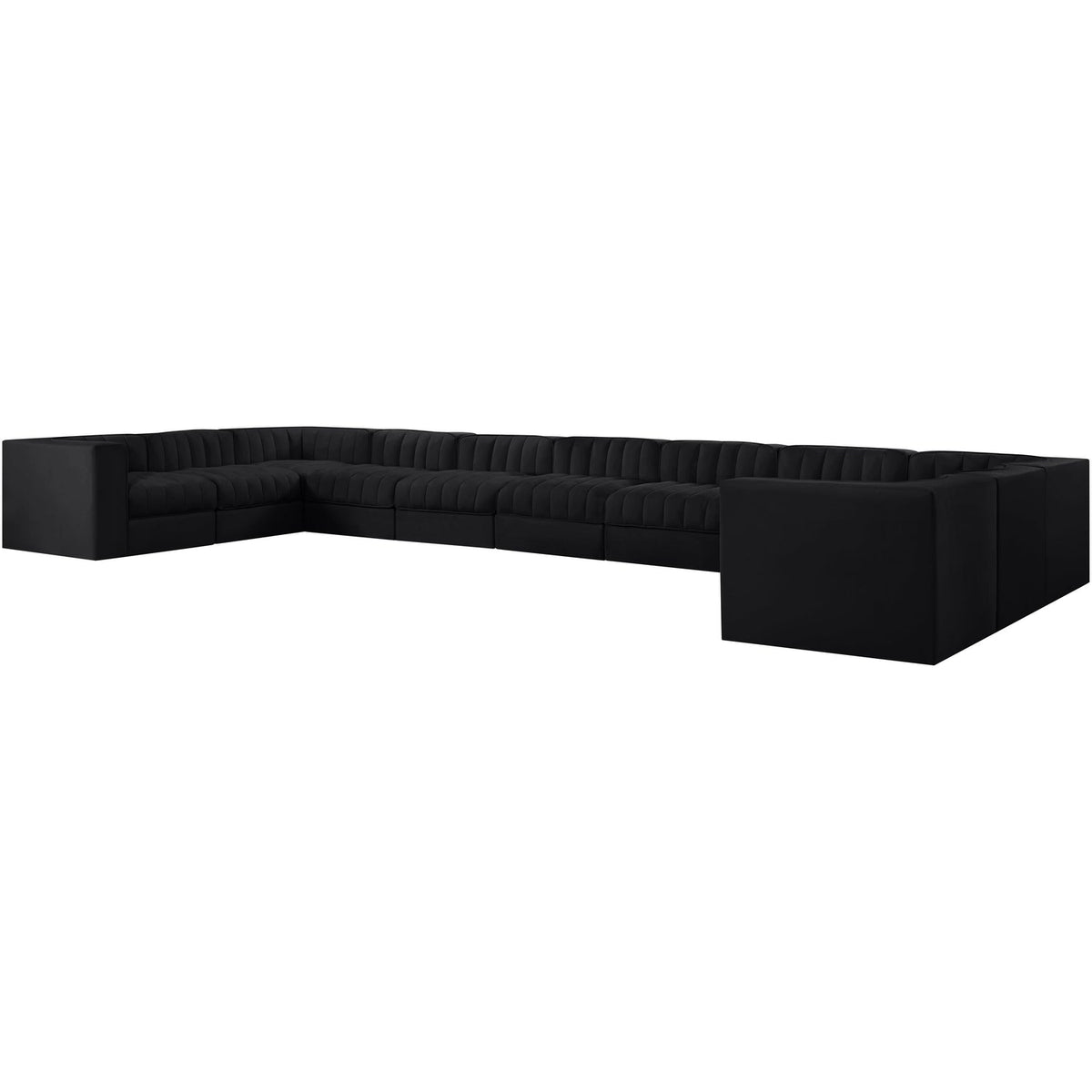 Rummi Black Velvet Performance Fabric Upholstered 11 Piece Modular Sectional Sofa