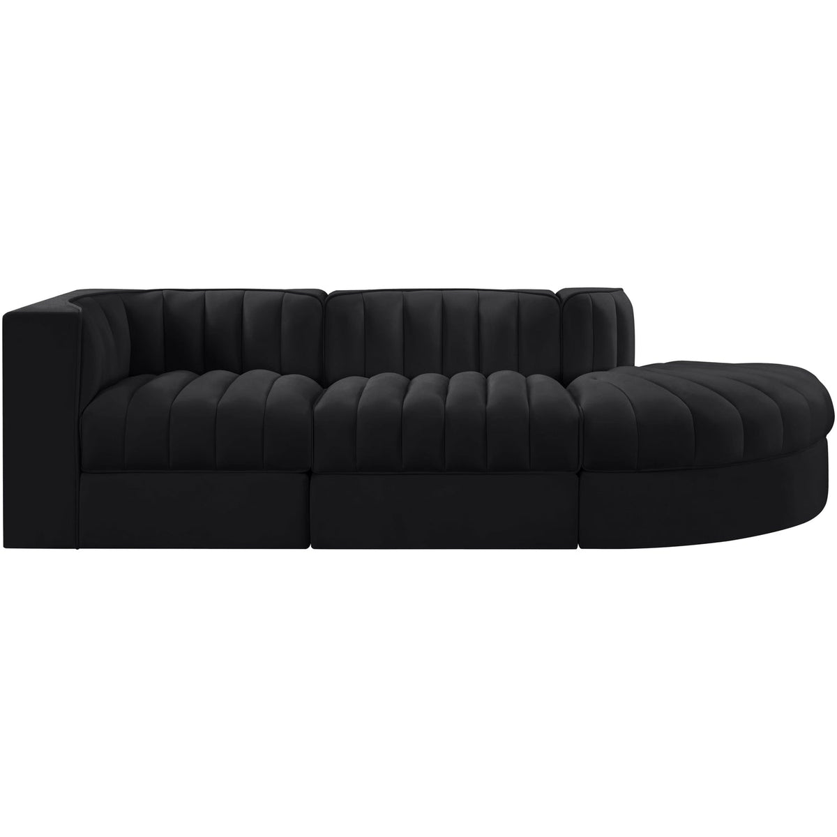 Rummi Black Velvet Performance Fabric Upholstered 3 Piece Modular Sectional Sofa