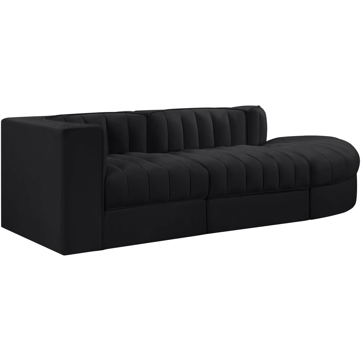 Rummi Black Velvet Performance Fabric Upholstered 3 Piece Modular Sectional Sofa