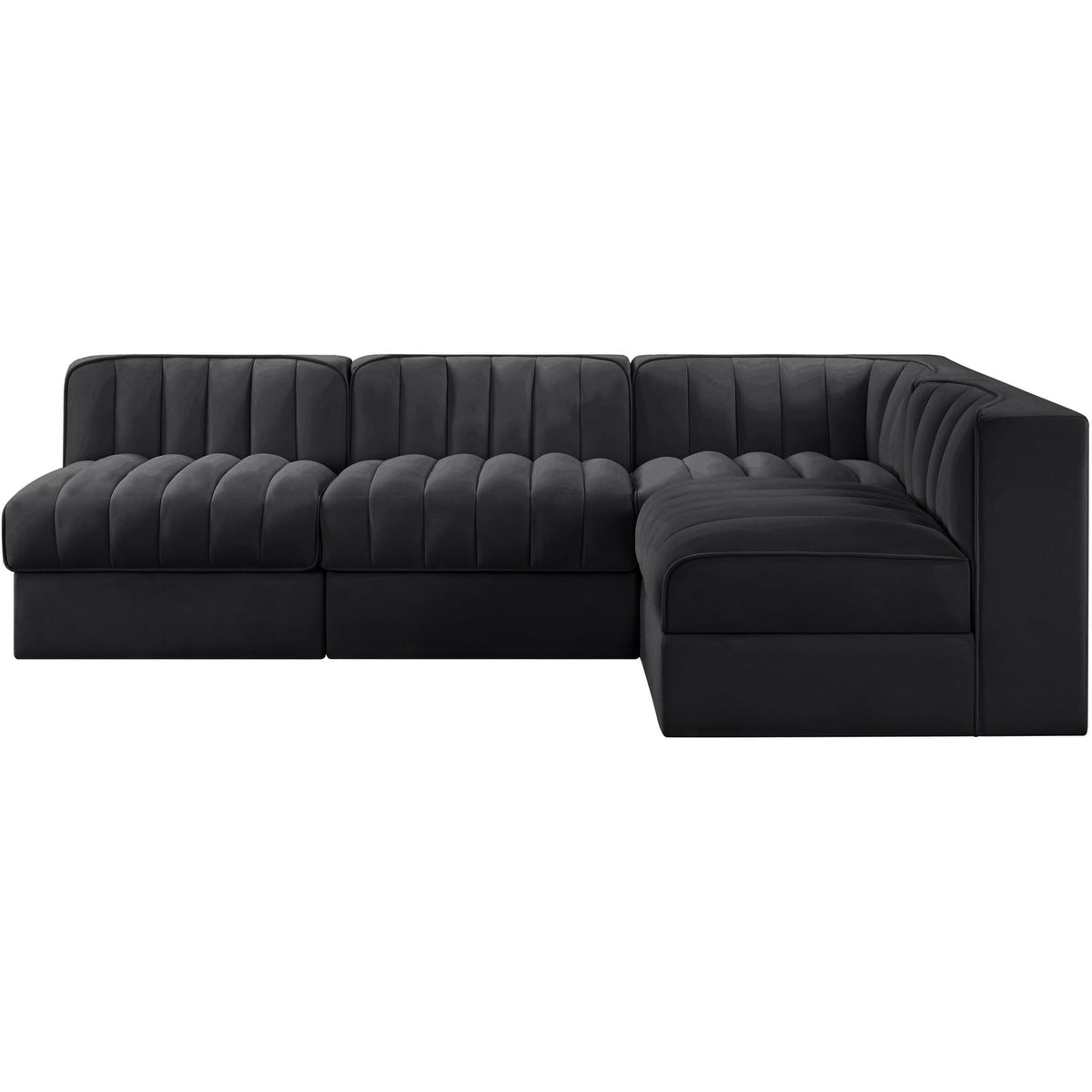Rummi Black Velvet Performance Fabric Upholstered 4 Piece Modular Sectional Sofa