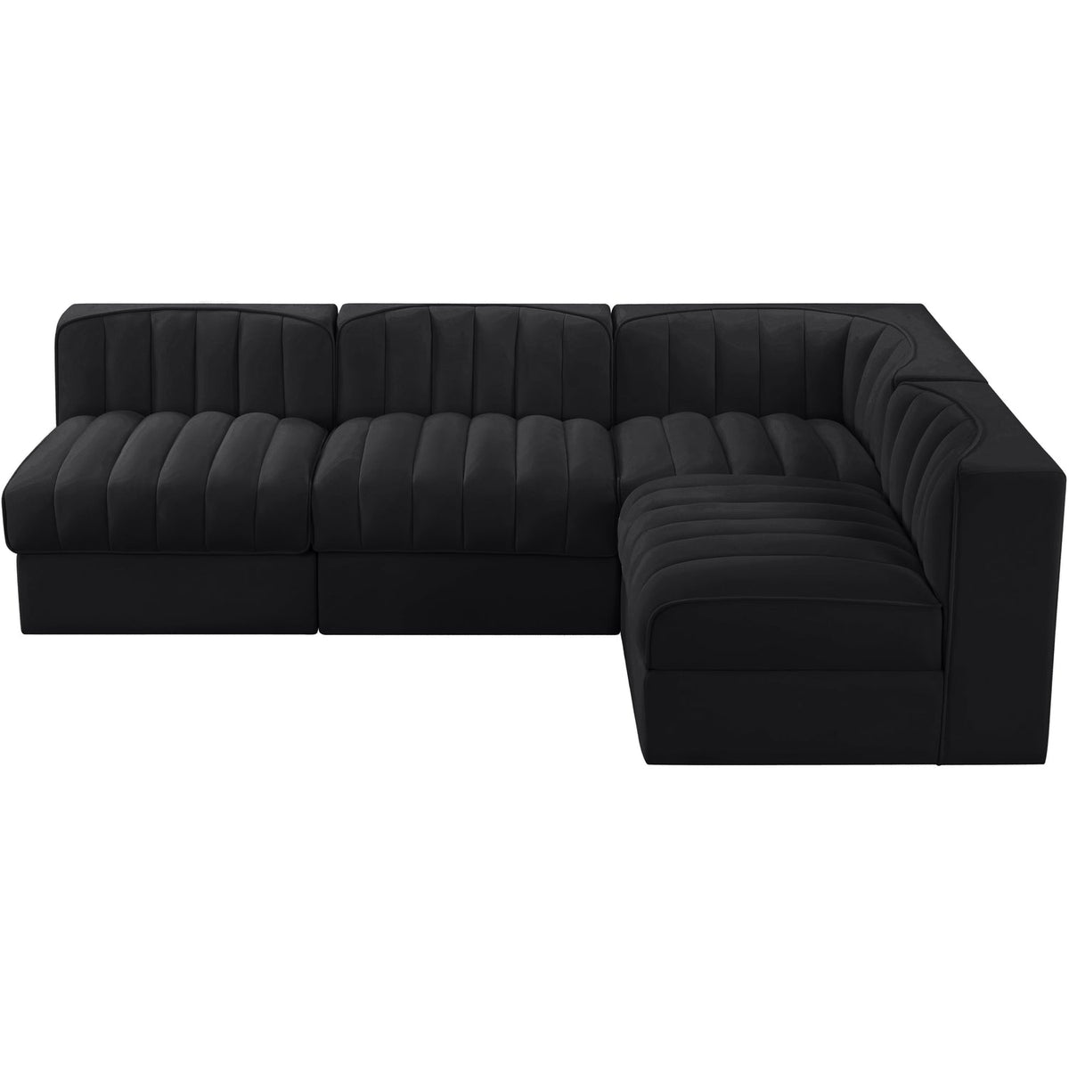 Rummi Black Velvet Performance Fabric Upholstered 4 Piece Modular Sectional Sofa