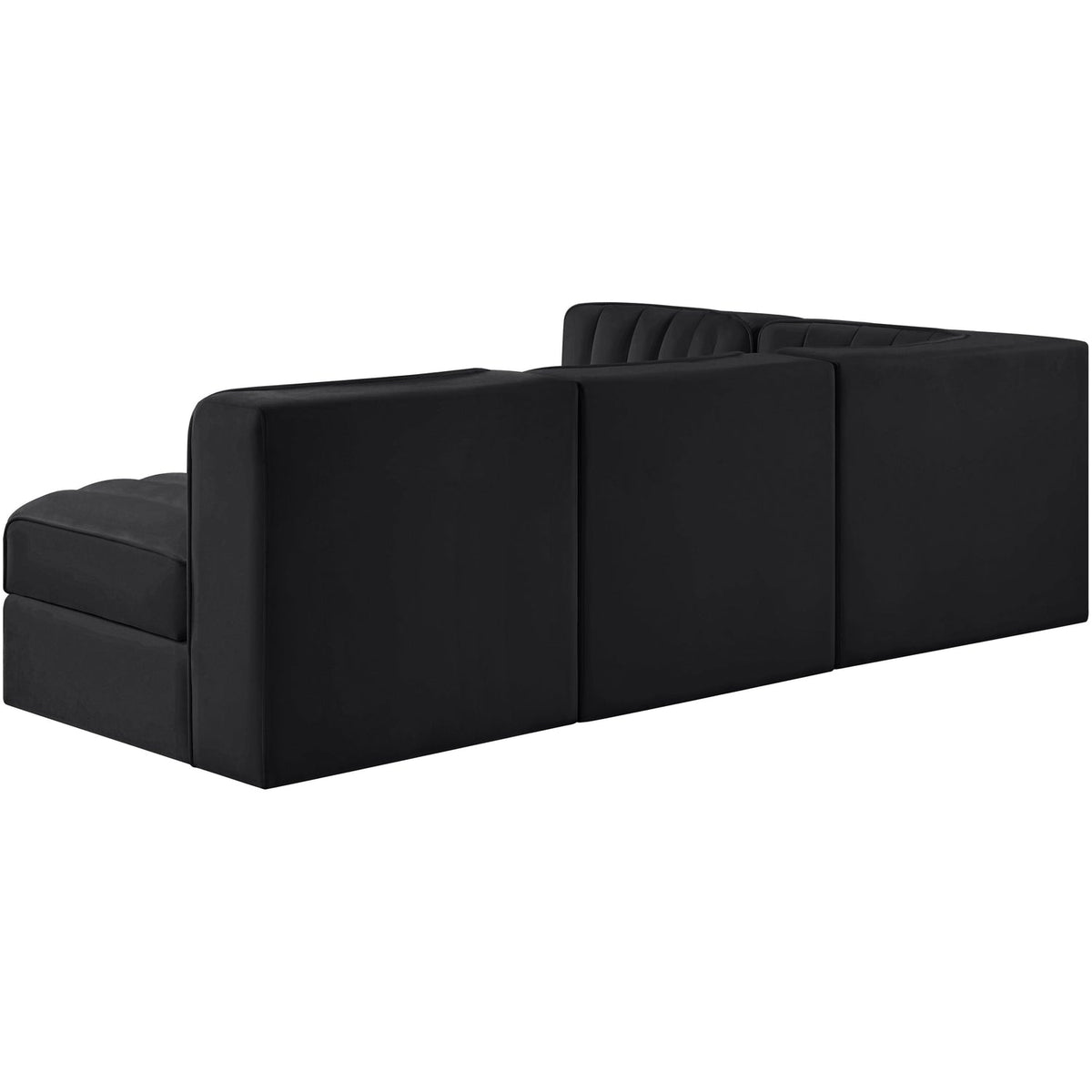 Rummi Black Velvet Performance Fabric Upholstered 4 Piece Modular Sectional Sofa