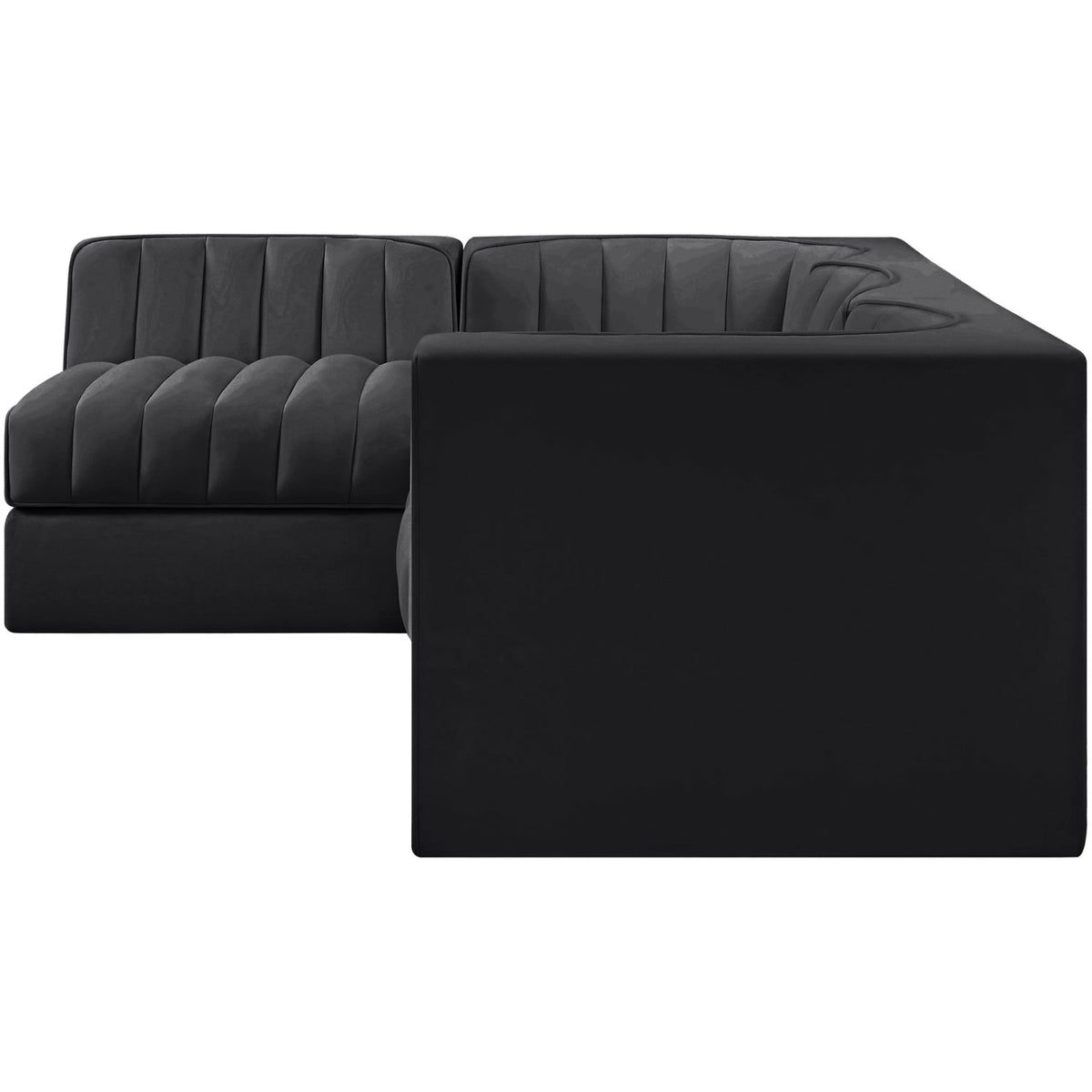 Rummi Black Velvet Performance Fabric Upholstered 4 Piece Modular Sectional Sofa