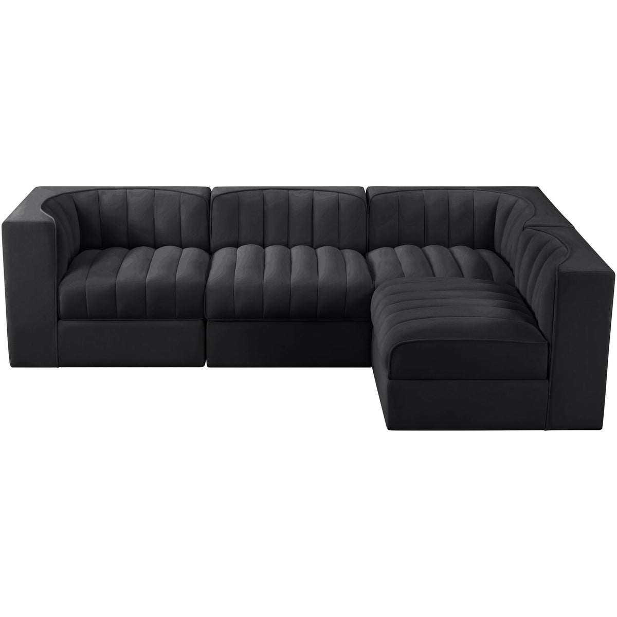 Rummi Black Velvet Performance Fabric Upholstered 4 Piece Modular Sectional Sofa