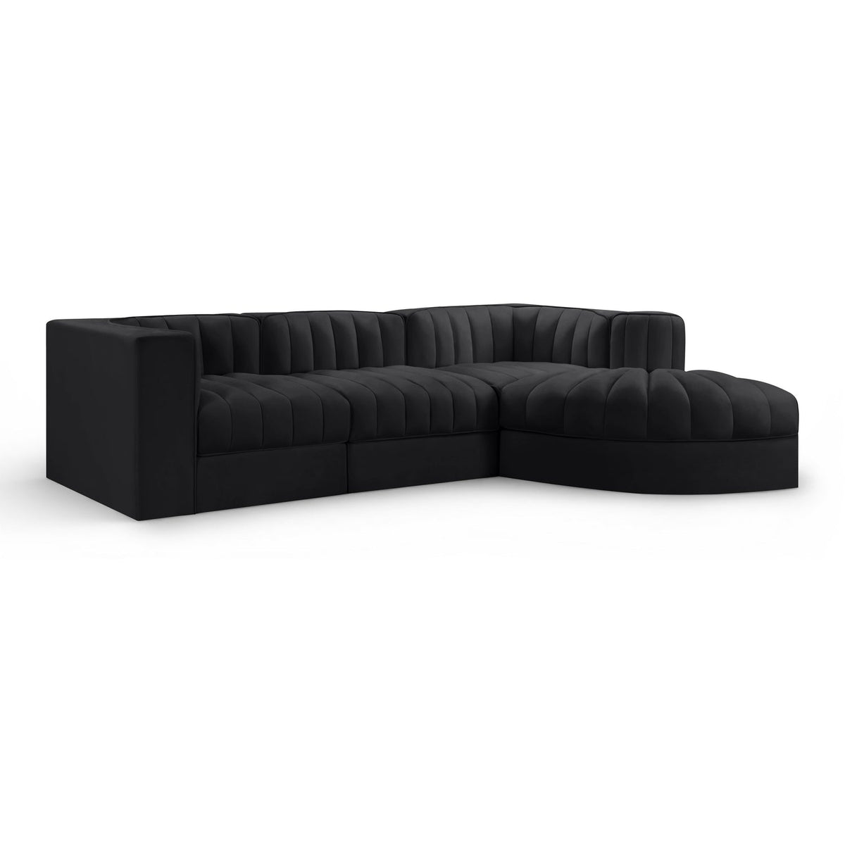 Rummi Black Velvet Performance Fabric Upholstered 4pc. Modular Sectional in black velvet, primary product view