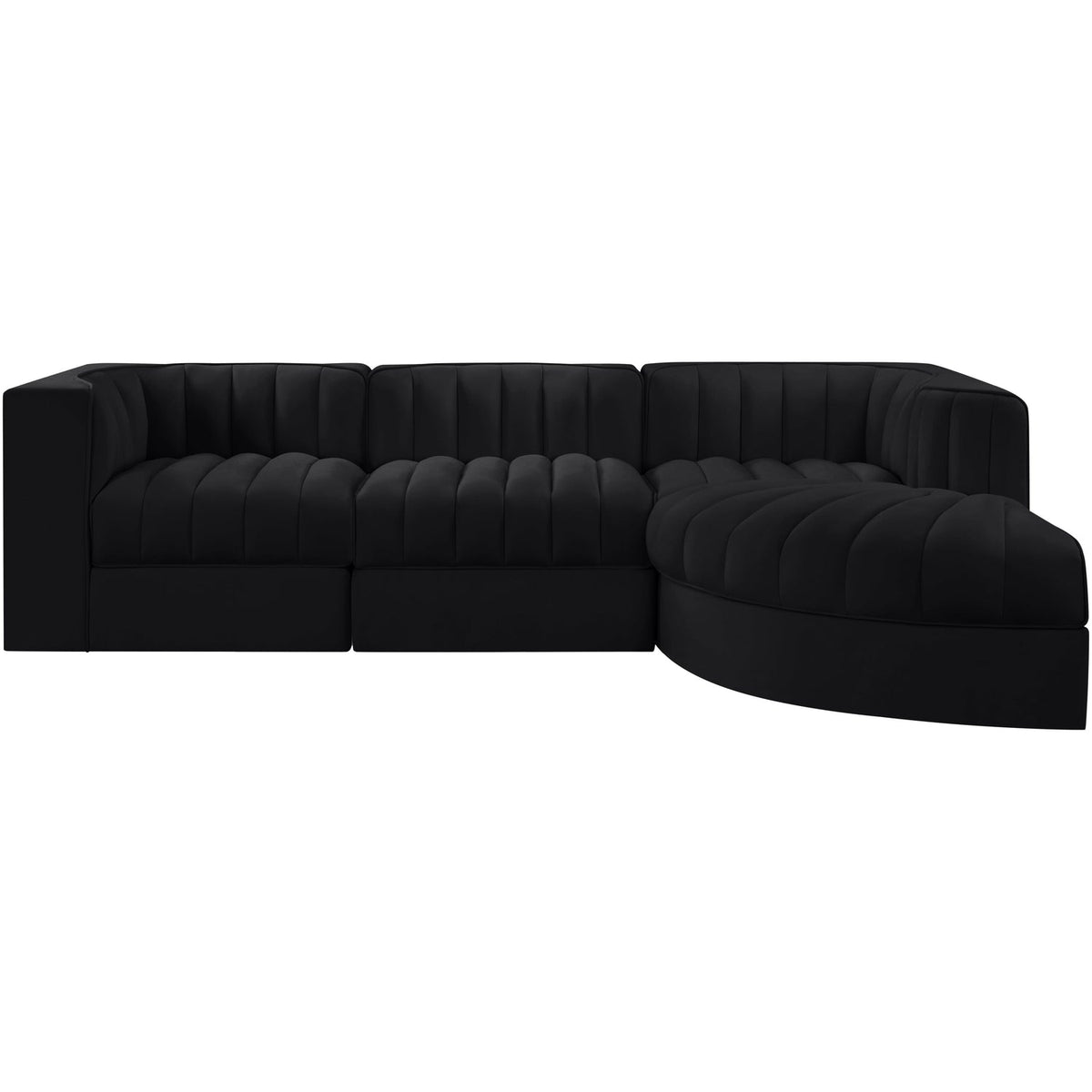 Rummi Black Velvet Performance Fabric Upholstered 4 Piece Modular Sectional Sofa