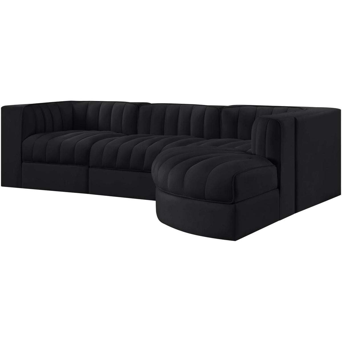 Rummi Black Velvet Performance Fabric Upholstered 4 Piece Modular Sectional Sofa
